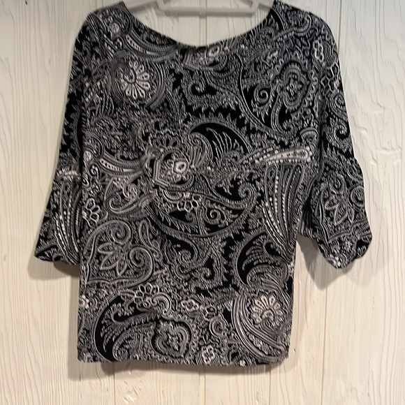 CHICO’S Black and White Blouse puff sleeves size 3 (XL) - Picture 4 of 8